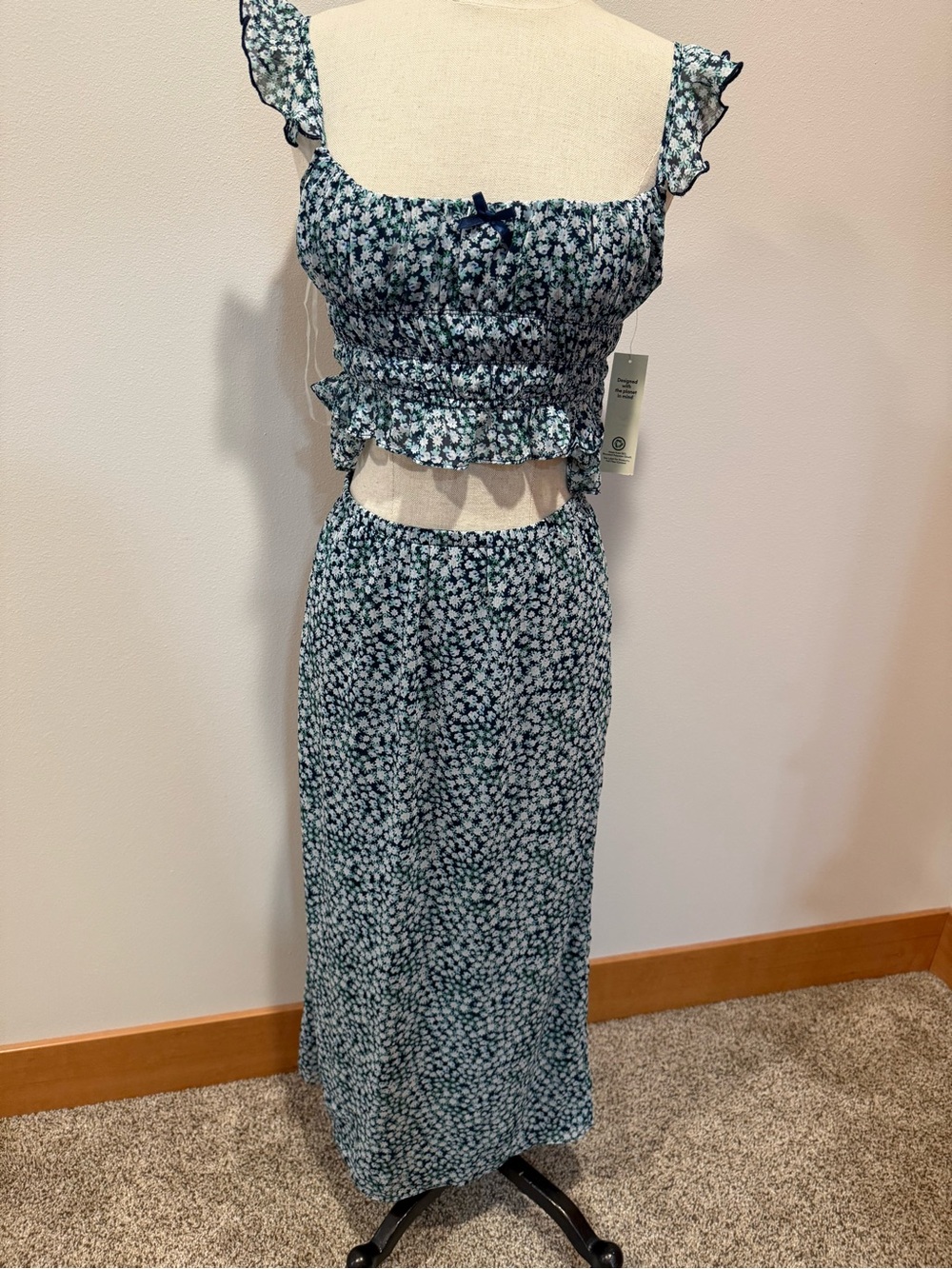 No Boundaries Green Floral Ruffle Skirt Set
